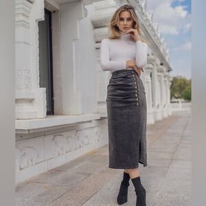 Ellie Makir Denim Midi Skirt